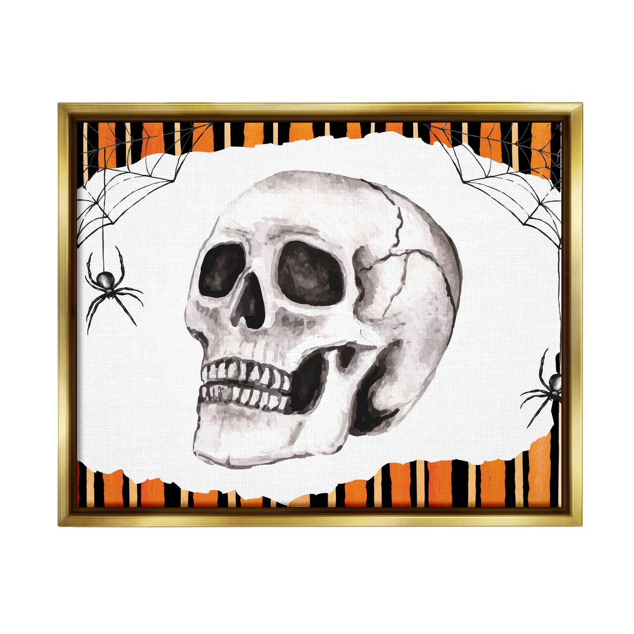 Stupell Industries Orange & Black Striped Skull Framed Floater Canvas Wall Art